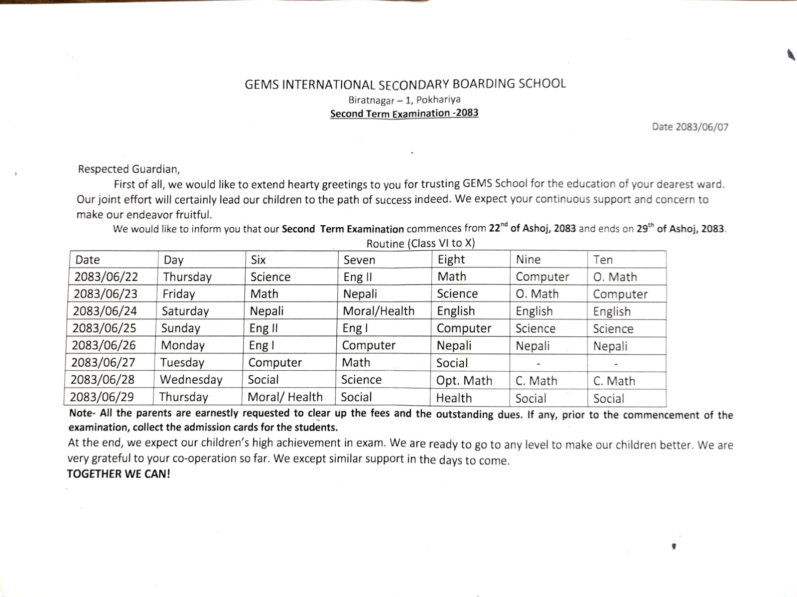 Second Terminal Examination Thursday 22 Asoj, 2083